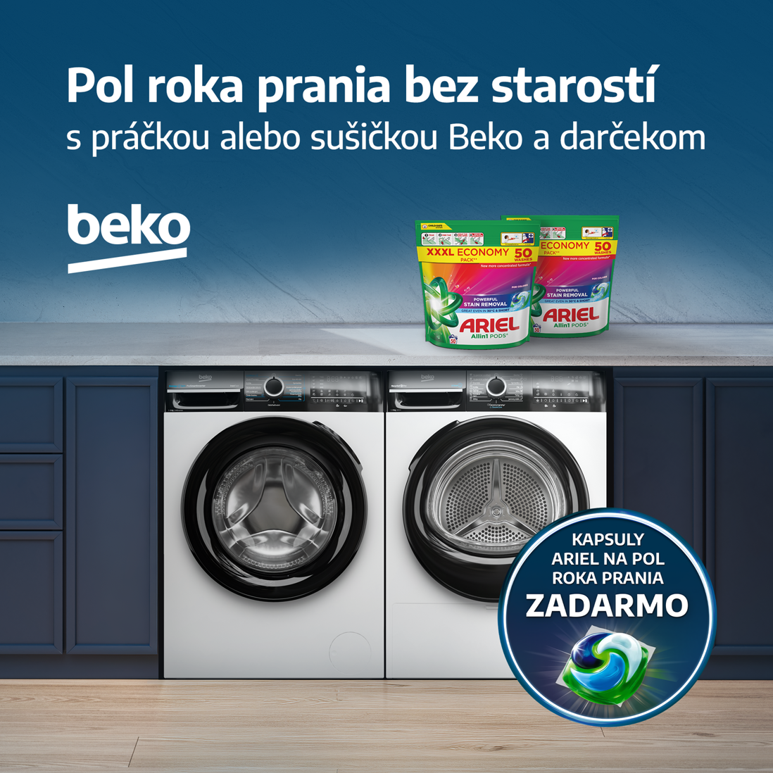 Beko: ARIEL kapsuly na pol roka prania ZADARMO!